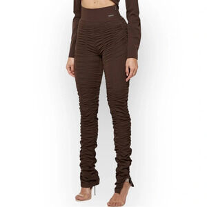 Maniere De Voir High  Waisted Ruched Leggings in Chocolate Brown